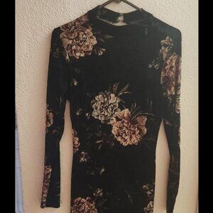 Floral Velvet Mock Neck Dress